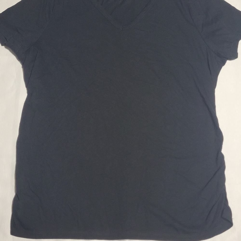 Lane Bryant womens 18/20 ruched side tee black short sleeve casual vneck